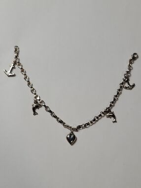 Silver Charm Bracelet with Heart and Dolphins
